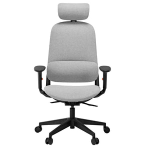 Skylar Modern Mesh Office Chair With Adjustable Headrest, Gray Fabric and Ergonomic Design.