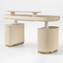 Eureka Ergonomic Opal Oval Executive Standing Desk in Light Beige, Ergonomic Office Furniture With Storage.