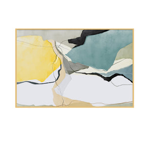 Abstract Wall Art Print With Yellow, Blue, and Black Shapes, Modern Framed Decor.