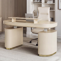 Eureka Ergonomic Opal Oval Executive Standing Desk in Light Beige, Ergonomic Office Furniture.