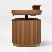Eureka Ergonomic Opal Executive Office Desk walnut side view showing its rounded profile