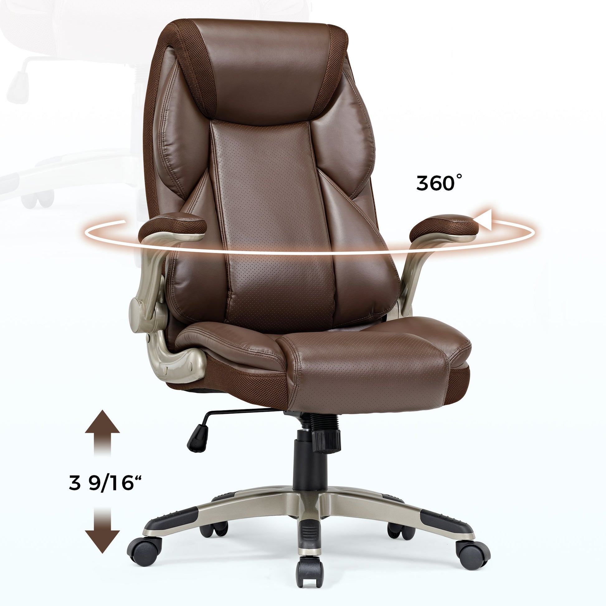Galene, Home Office Chair, Brown, Breathable cushioned PU Leather Fabric, 360 Degree Rotation
