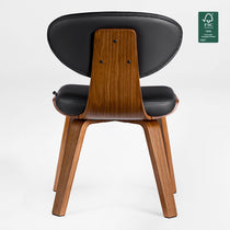 Belmar Black Leather Dining Chair, Wooden Back Detail, Ergonomic Design, for Dining Room.