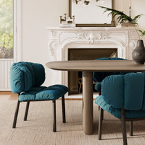 Rlesana Teal Velvet Dining Chair Set, Petal Back Detail, Black Legs. Luxurious Dining Room Furniture.