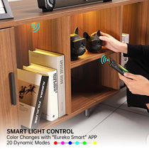 Sonoma 70 Tv Stand With Smart Led Light Control Via Smartphone, Wood Grain Finish.