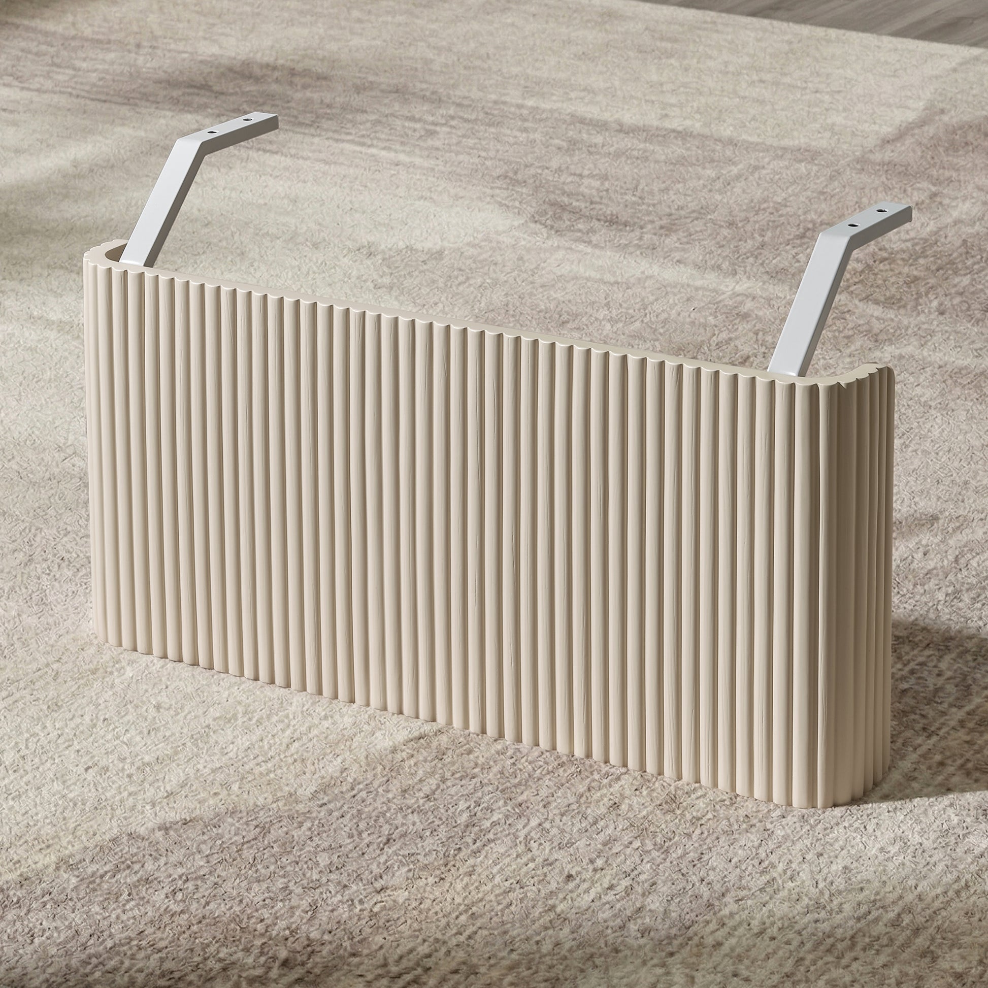 Cream Birch Opal Modesty Panel with fluted texture and sturdy metal mounting brackets.