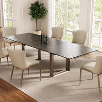 Savoy Black Extendable Dining Table With Cream Chairs, Perfect for Modern Dining Room.