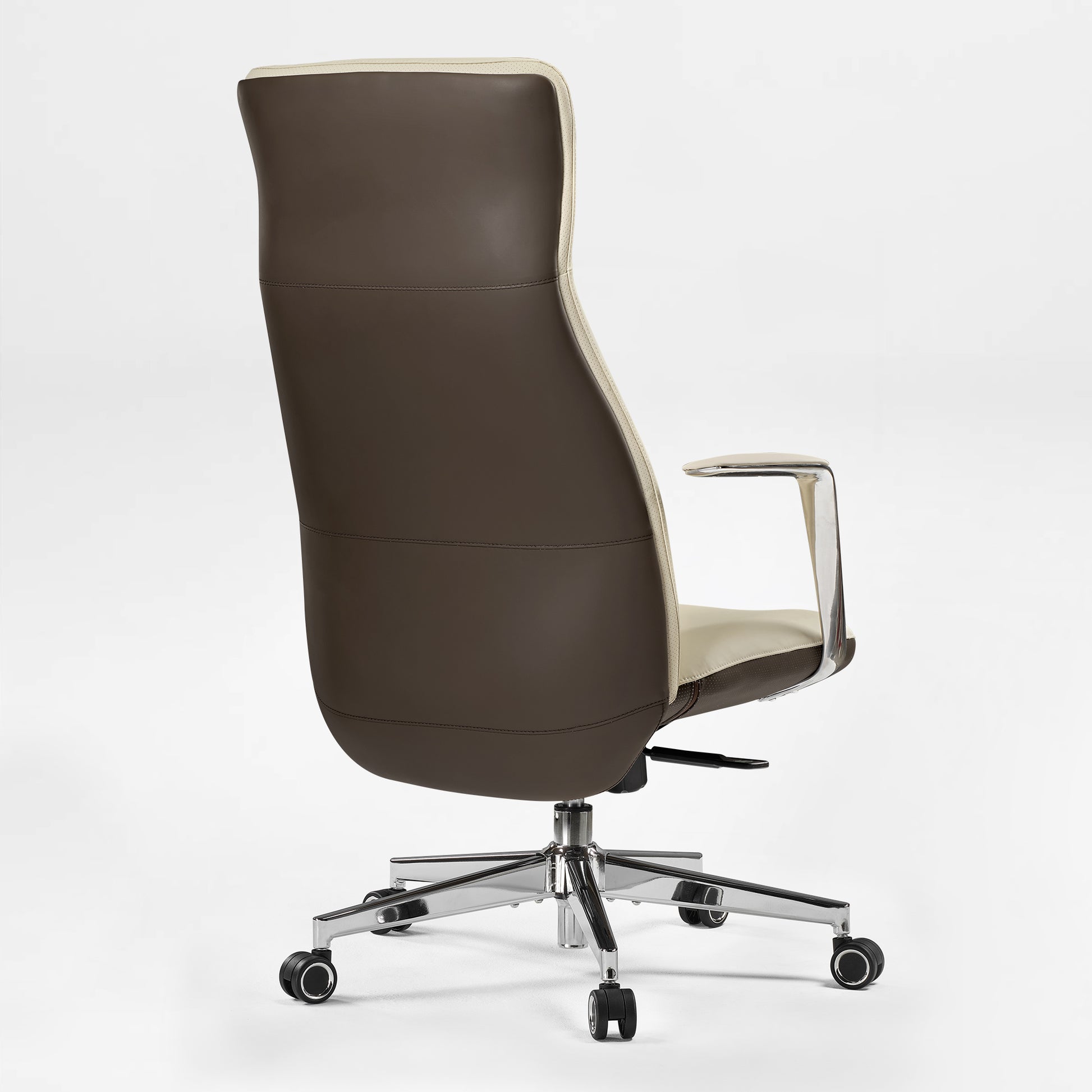 Royal Slim Executive Office Chair in Brown and Cream Leather, Ergonomic High-Back Design.