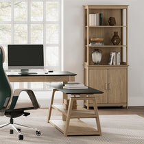Eureka Ergonomic Oak Bookshelf and Desk Set, Stylish Home Office Setup.