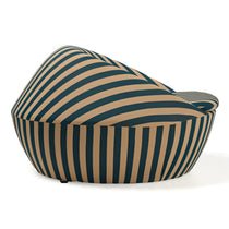 Modern Lounge Chair With Teal and Beige Stripes, Ergonomic Design, and Sustainable Comfort.