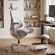 LiberNovo Omni Dynamic Ergonomic Office Chair with StepSync Footrest Glacier White home office setup