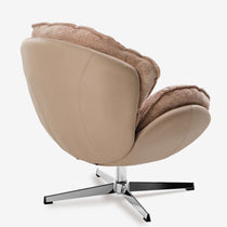 Tan Chenille Swivel Lounge Chair, Chrome Base and Ergonomic Design, Living Room Furniture.