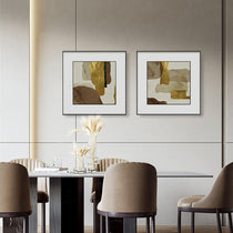 Set of 2 WA-02 Abstract Framed Wall Art With Gold and Brown Accents, Ideal for Modern Dining Room Decor.