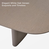 Stella Oval Dining Table Detail, Showing White Oak Veneer Tabletop and Ribbed Support, Exquisite Design.