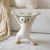 23''H, Enchanting Cat Side Table - Beige - Single Glass Tray