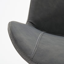 Milo Dining Chair Detail: Gray Synthetic Leather With White Stitching, Modern Dining Room Furniture.