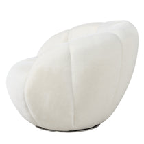 White Adele Upholstered Swivel Chair, Modern Design With Petal Backrest for Living Room Or Home Office.