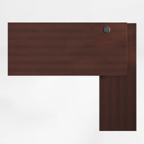 Eureka Ergonomic Ark ES Executive standing desk with mahogany veneer top and black grommet.
