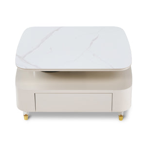 Eureka Ergonomic 35" Creamy White Rotating Coffee Table With Drawers, White