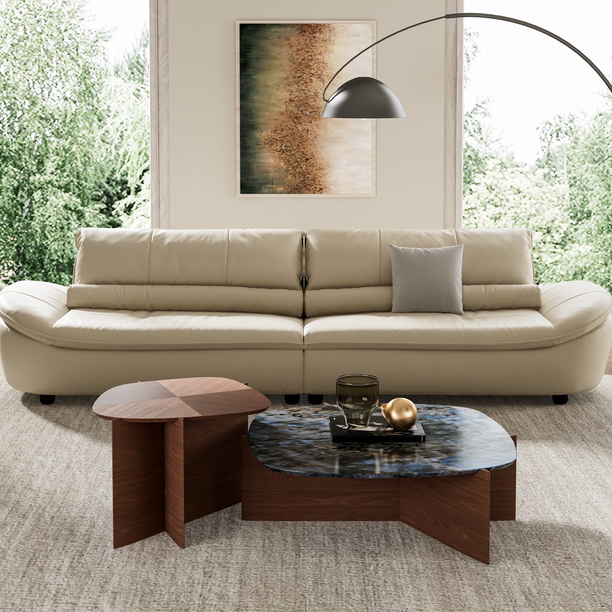 Eureka Ergonomic Walnut & Blue Jade Marble Irregular Coffee Table Set
