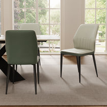 Modern Ember Dining Chair Set of 2 in Gray and Bottle Green Upholstery, Ideal for Contemporary Dining Spaces.