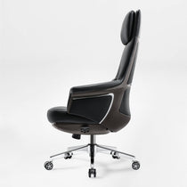 Eureka Ergonomic Black Royal Renee executive chair side view: microfiber leather, adjustable headrest, carbon fiber trim.