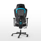 Gaming chair with black and gray design and blue accents on a white background,blue