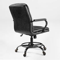 Regal Home Office Chair in Black Pu Leather, Ergonomic With Mid-Century Design and Bronze Accents.