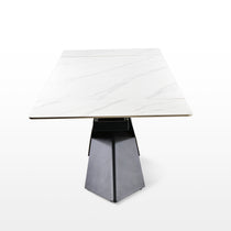 Evelyn Extendable Dining Table, White Sintered Stone Top, Modern Black Base, Dining Set.