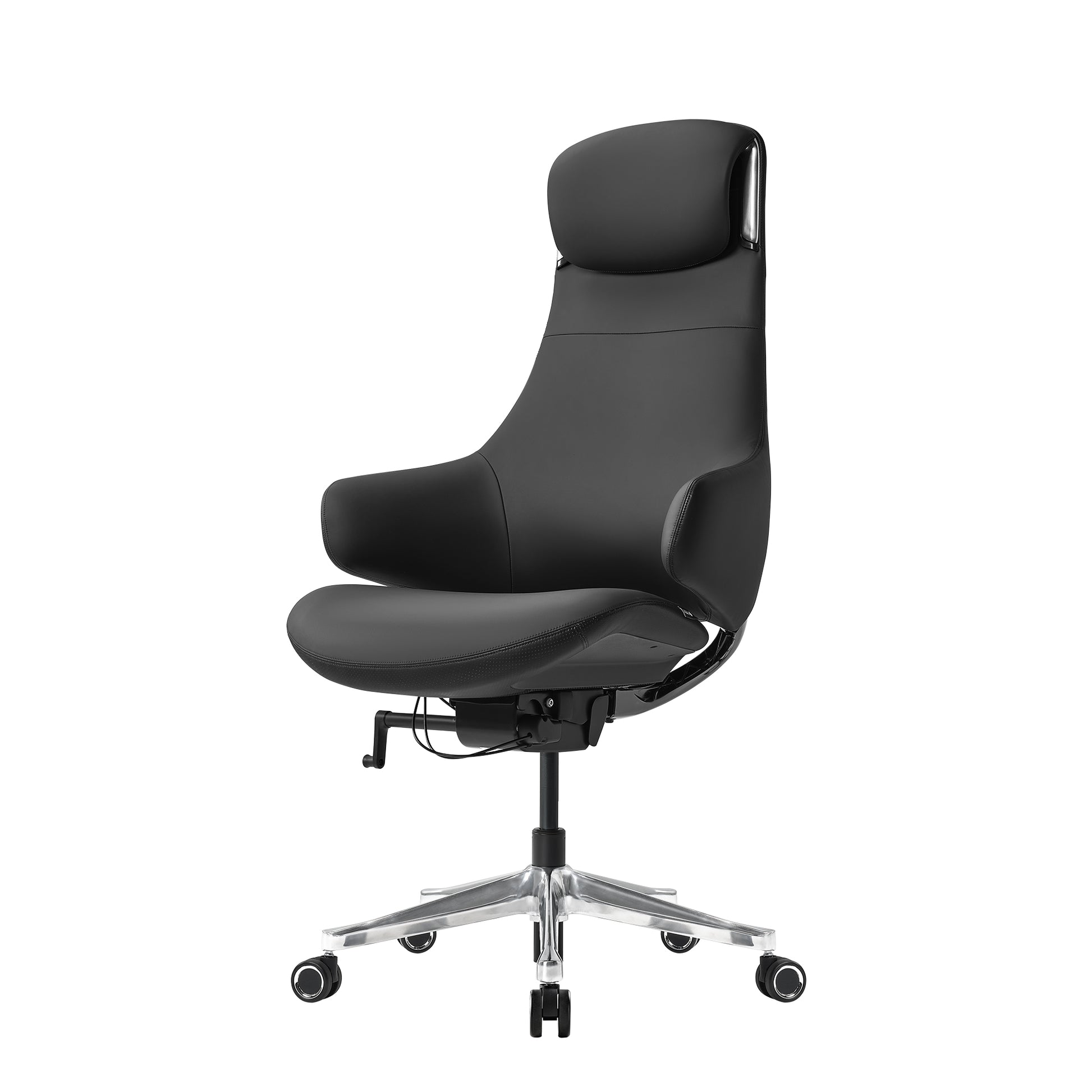 Serene Ella Executive Chair in Black Napa Leather With Ergonomic Design, and Chrome Base.