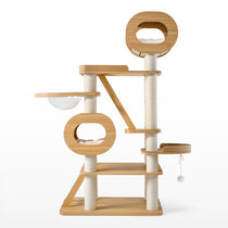 Eureka Ergonomic Babylon 76" cat tree tower: wood, sisal posts, clear dome, plush-lined circular perches. Multi-level design.