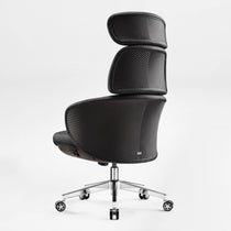 Eureka Ergonomic Royal Rowan black microfiber ergonomic executive chair with tiered headrest, ribbed back, perforated seat, and chrome base.