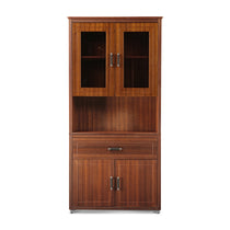 Eureka Ergonomic Walnut 72 Bookcase With Glass Doors, Shelves, and Cabinet.
