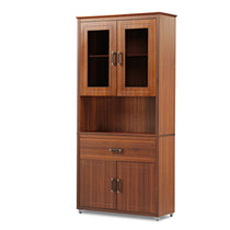 Eureka Ergonomic Walnut Bookcase With Glass Doors and Drawer, Stylish Storage Solution.