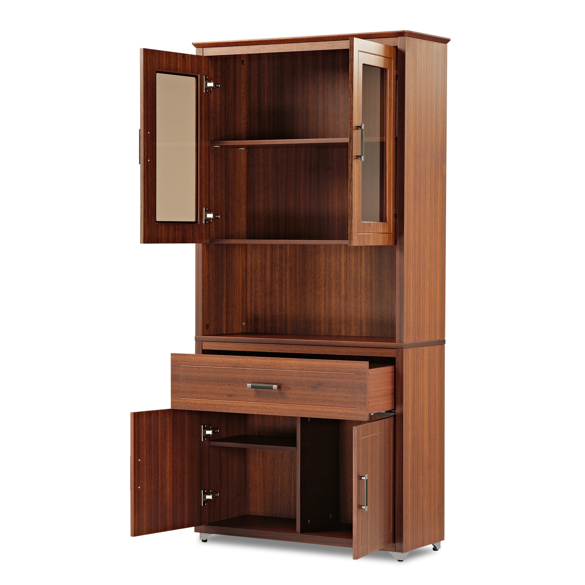 Executive Ark Collection, 72 inch Storage Cabinet Bookshelf with Doors, Walnut Open Display Image