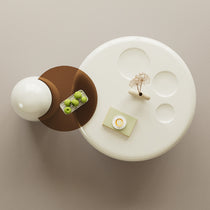 Modern Cat Claw Coffee Table Set With Penguin Side Table, Circular White and Brown Design, Decorative Elements, 33 Inch.