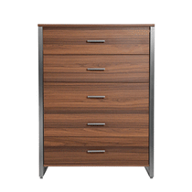 42 Walnut 5-Drawer Dresser - Modern Chest of Drawers With Metal Frame.