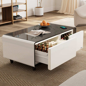 Eureka Ergonomic 41" Smart Coffee Table with Fridge, White