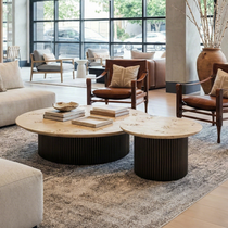 Birch Veneer Coffee Table Set of 2 With Modern Design. Light Wood Top and Dark Metal Base, Elegant Lounge Area.