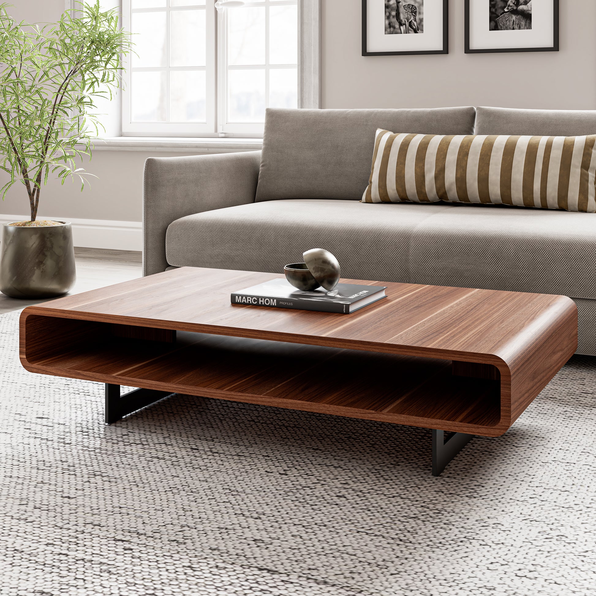 Eureka Ergonomic 47" Walnut Rounded Rectangular Coffee Table for the living room