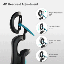 Axion Ergonomic Gaming Chair 4D Adjustable Headrest: Angle, Up/Down, Front/Rear, and Wide-Angle Swivel, Black Mesh.