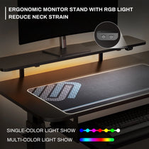 Ergonomic Monitor Stand With Rgb Light and Neck Strain Reduction, Black Carbon Fiber Desk.