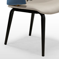 Juliet Dining Armchair Detail: Cream Seat, Blue Armrest, Black Legs, Modern Design Dining Chair.