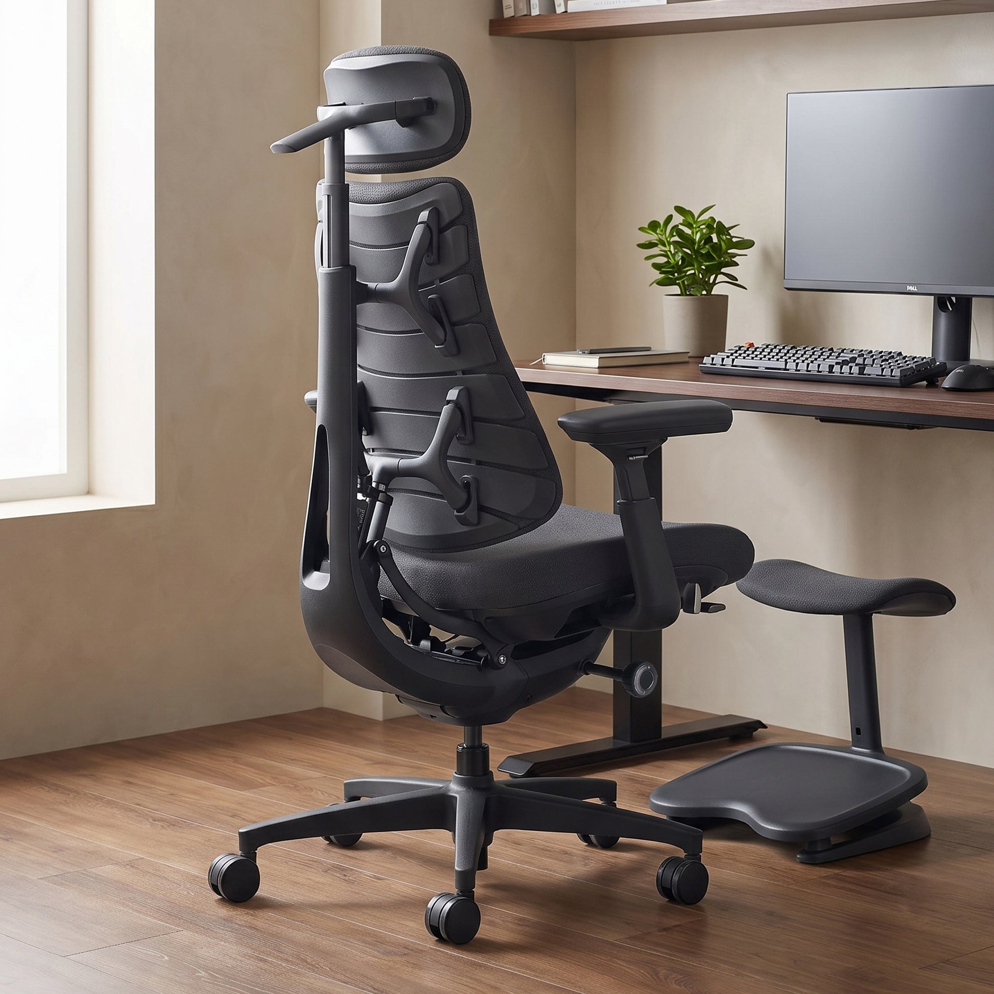 LiberNovo Omni Dynamic Ergonomic Office Chair with StepSync Footrest Graphite home office setup