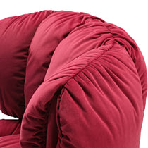 Rlesana Velvet Dining Chair in Red, Detailing the Petal Back and Luxurious Velvet Material.