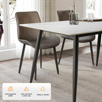Liam 55.91 White Sintered Stone Dining Table With Black Legs, Modern Design, Dining Setting.