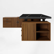 Eureka Ergonomic Zen Pro Executive Desk, Black Sintered Stone Top With Wood Cabinets.