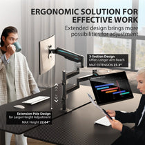 Eureka Ergonomic Dual Monitor Arm, 3-Section Design for Efficient Workspace, Black, Adjustable Height, Max 27.3 Extension.