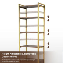 Sonoma Storage Shelf With Adjustable Shelves By Eureka Ergonomic, Modern Design, Wooden Shelves and Gold Metal Frame.