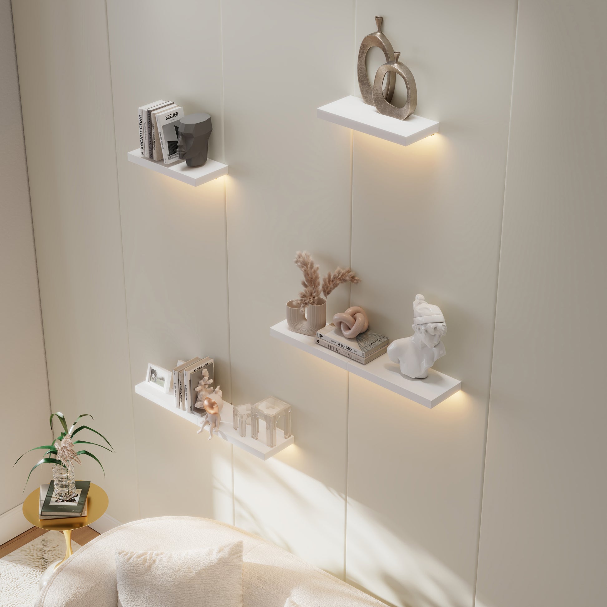 Floating Wall Shelf with Lighting, White